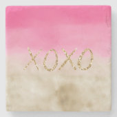 ピンクウォーターカラーグラム金ゴールド絞り染めXOXOグリッター ストーンコースター (正面)