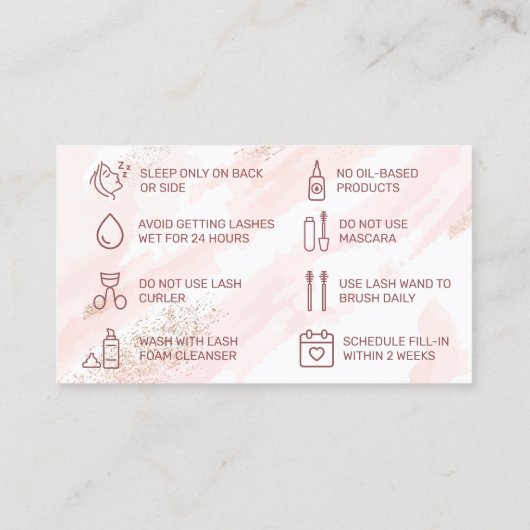 ピンクウォーターカラーグリッターアフターケアカード 名刺 (裏面)