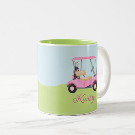 ピンクウォーターカラーゴルフカート名 ツートーンマグカップ (正面右)