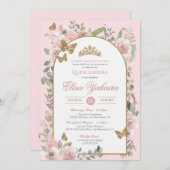 ピンクウォーターカラーゴールデンバタフライキンセアニェラ 招待状 (正面/裏面)