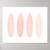 ピンクウォーターカラーサーフボードビーチ子供部屋デコール ポスター (正面)