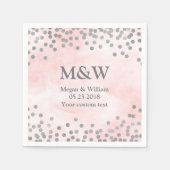 ピンクウォーターカラーシルバー結婚紙吹雪のナプキン スタンダードカクテルナプキン (正面)