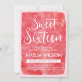 ピンクウォーターカラースウィート16誕生日招待状 招待状 (正面)