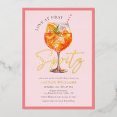 ピンクウォーターカラースピリッツカクテルブライダルシャワー 箔招待状 (正面)