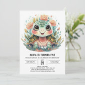 ピンクウォーターカラータートルガール誕生日 招待状 (スタンド正面)