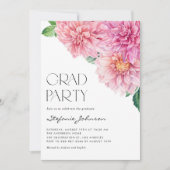 ピンクウォーターカラーダリアフローラ卒業パーティー 招待状 (正面)