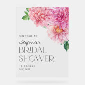 ピンクウォーターカラーダリアブライダルシャワーへようこそ アクリルサイン (正面)
