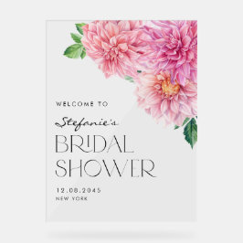 ピンクウォーターカラーダリアブライダルシャワーへようこそ アクリルサイン