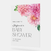 ピンクウォーターカラーダリア春ベビーシャワーウェルカム アクリルサイン (傾斜)