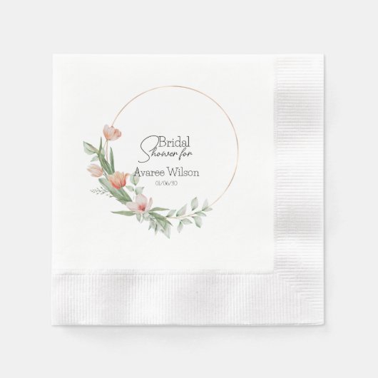 ピンクウォーターカラーチューリップブライダルシャワー 縁ありカクテルナプキン (正面)