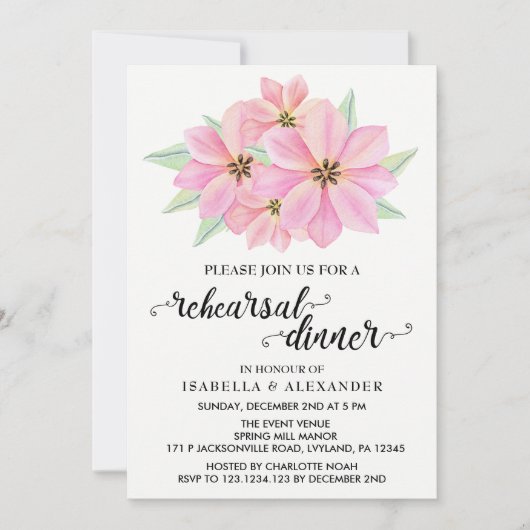 ピンクウォーターカラーチューリップリハーサルディナー招待状 招待状 (正面)