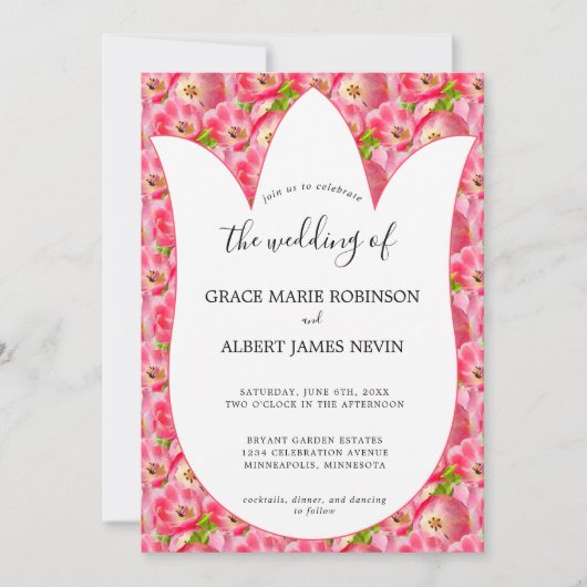 ピンクウォーターカラーチューリップ結婚式招待状 招待状 (正面)
