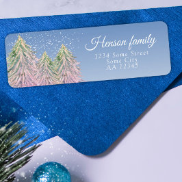 ピンクウォーターカラーツリークリスマス差出人住所 ラベル