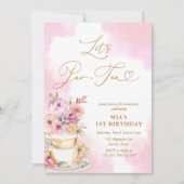 ピンクウォーターカラーティーパーティー1st誕生日招待状 招待状 (正面)