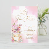 ピンクウォーターカラーティーパーティー1st誕生日招待状 招待状 (スタンド正面)