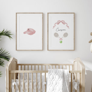 ピンクウォーターカラーテニス名前をカスタムするセット2ポスター