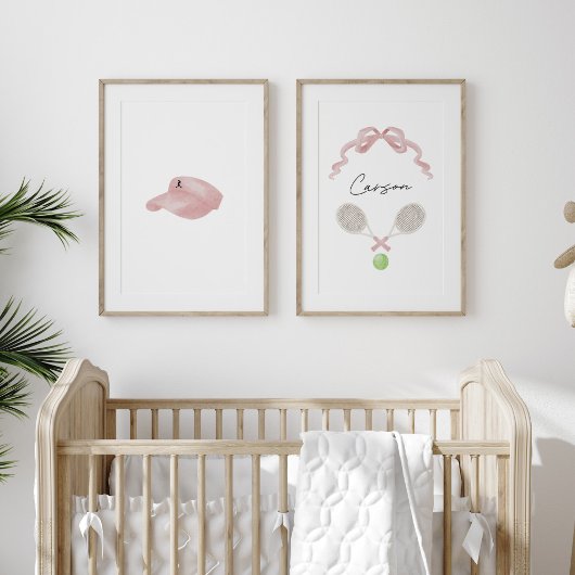 ピンクウォーターカラーテニス名前をカスタムするセット2ポスター