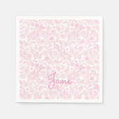 ピンクウォーターカラーデザイン名前をカスタムするスウィートシック スタンダードカクテルナプキン (正面)