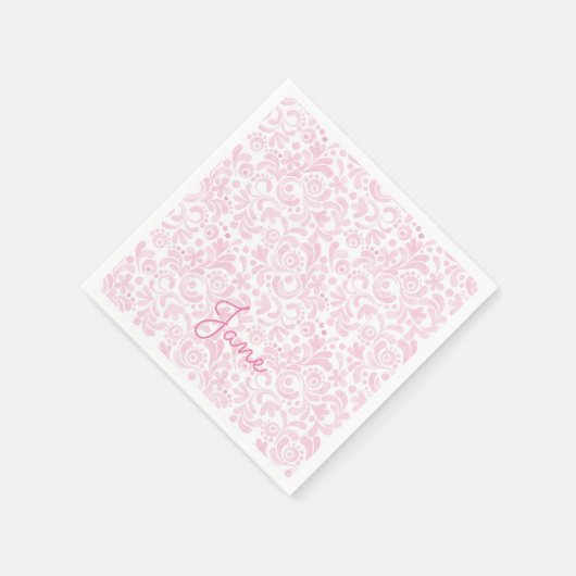ピンクウォーターカラーデザイン名前をカスタムするスウィートシック スタンダードカクテルナプキン (角)