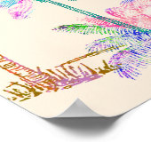 ピンクウォーターカラートロピカルハワイアンパームツリーズ ポスター (角)