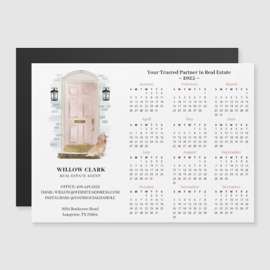 ピンクウォーターカラードアスパニエル犬実在エステートカレンダー マグネット招待状 (正面/裏面)