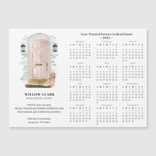 ピンクウォーターカラードアスパニエル犬実在エステートカレンダー マグネット招待状 (正面)