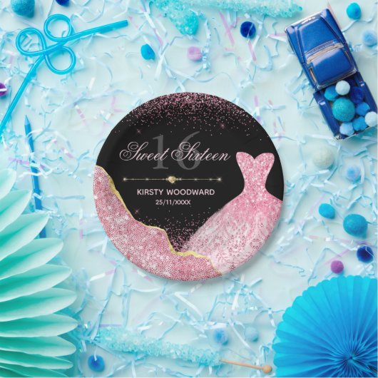 ピンクウォーターカラードレスグラムエッジスイート16誕生日 ペーパープレート (パーティー)