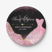 ピンクウォーターカラードレスグラムエッジスイート16誕生日 ペーパープレート (正面)