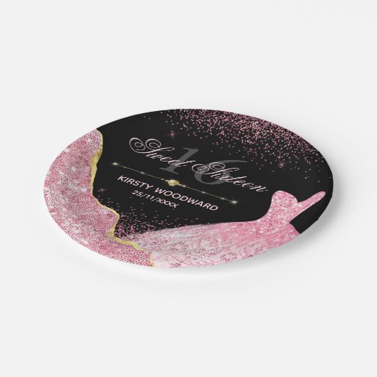 ピンクウォーターカラードレスグラムエッジスイート16誕生日 ペーパープレート (アングル)