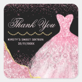 ピンクウォーターカラードレスグラムエッジスウィート16誕生日 スクエアシール (正面)