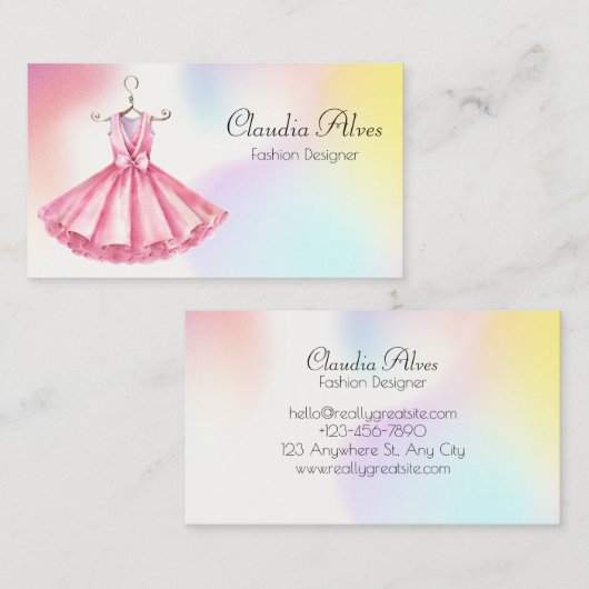 ピンクウォーターカラードレスファッションデザイナー 名刺 (正面/裏面)
