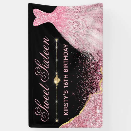 ピンクウォーターカラードレス&グラムエッジスイート16 横断幕 (縦)