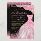 ピンクウォーターカラードレス&グラムエッジ21歳の誕生日 招待状 (正面/裏面)