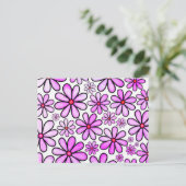 ピンクウォーターカラードールデイジーフラワーパターン ポストカード (スタンド正面)