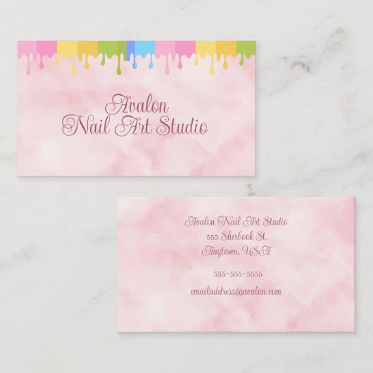 ピンクウォーターカラーネイアアートスタジオ 名刺 (正面/裏面)