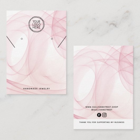 ピンクウォーターカラーネックレスイヤリング表示カード コーリングカード (正面/裏面)