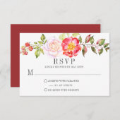 ピンクウォーターカラーノックアウトバラグリーナリーRSVP 出欠カード (正面/裏面)