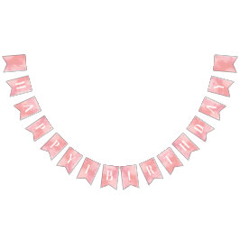 ピンクウォーターカラーハッピーファースト誕生日 バンティングフラッグ