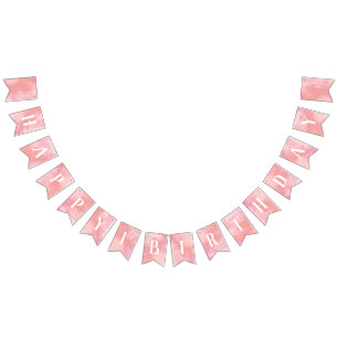 ピンクウォーターカラーハッピーファースト誕生日 バンティングフラッグ