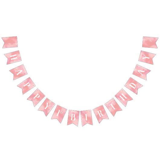 ピンクウォーターカラーハッピーファースト誕生日 バンティングフラッグ (全)