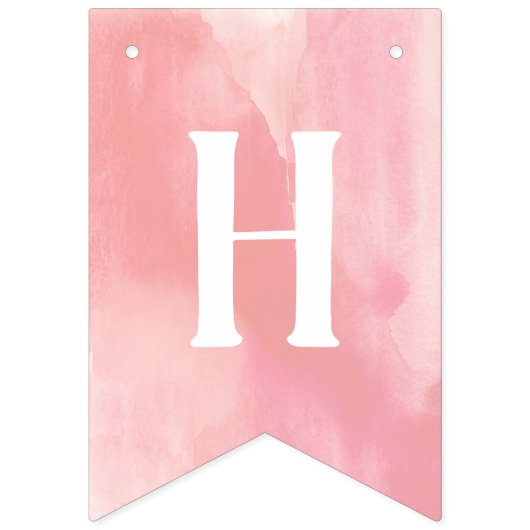 ピンクウォーターカラーハッピーファースト誕生日 バンティングフラッグ (第2の旗)