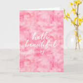 ピンクウォーターカラーハロービューティフルハート カード (黄色い花)