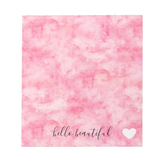 ピンクウォーターカラーハロービューティフルハート ノートパッド (正面)