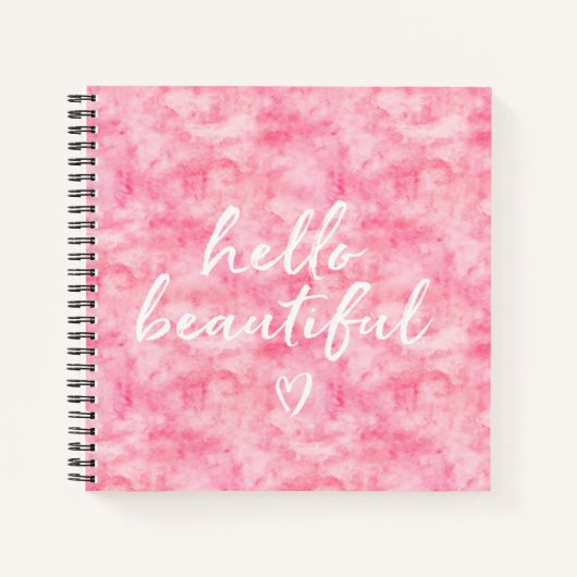 ピンクウォーターカラーハロービューティフルハート ノートブック (正面)