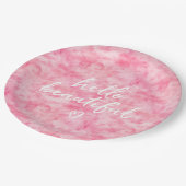 ピンクウォーターカラーハロービューティフルハート ペーパープレート (アングル)