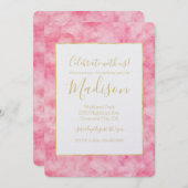 ピンクウォーターカラーハロービューティフル誕生日 招待状 (正面/裏面)