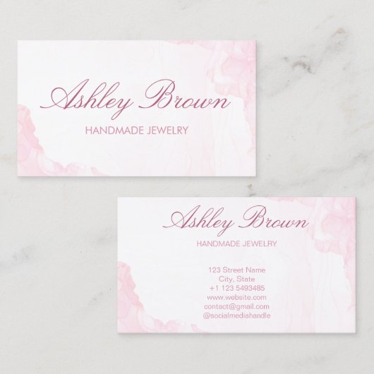 ピンクウォーターカラーハンドメイドジュエリーネックレスイヤリング 名刺 (正面/裏面)