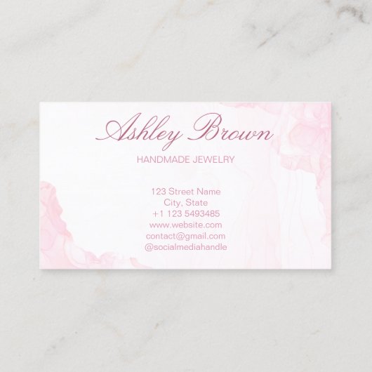 ピンクウォーターカラーハンドメイドジュエリーネックレスイヤリング 名刺 (裏面)