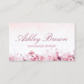 ピンクウォーターカラーハンドメイドジュエリーフラワーパステル 名刺 (正面)