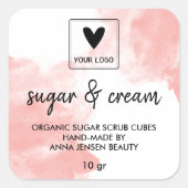 ピンクウォーターカラーハンドメイド美しいあなたのロゴ スクエアシール (正面)